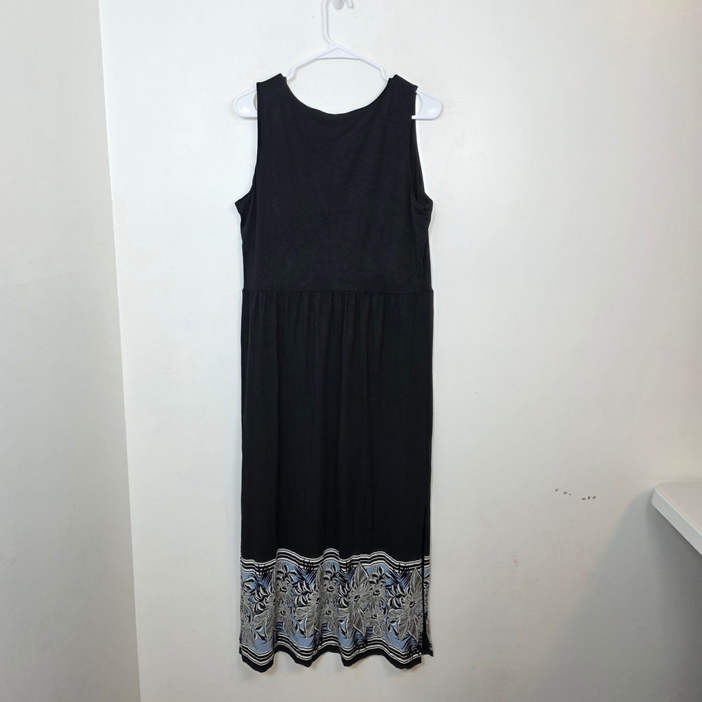 J. Jill Wearever Black Floral Trim Maxi Dress Minimalist Sleeveless V-Neck Sz M - Picture 7 of 8